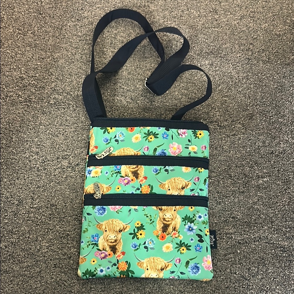 Vibrant Green Cartoon Print Crossbody Bag with Adjustable Strap